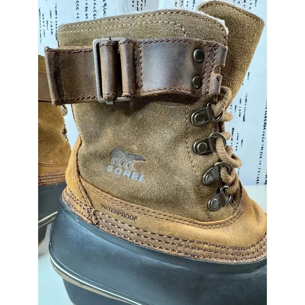 Sorel Women's Brown Leather Fancy Lace II Winter Snow Boots Size 10 Preppy Hike - Picture 9 of 15